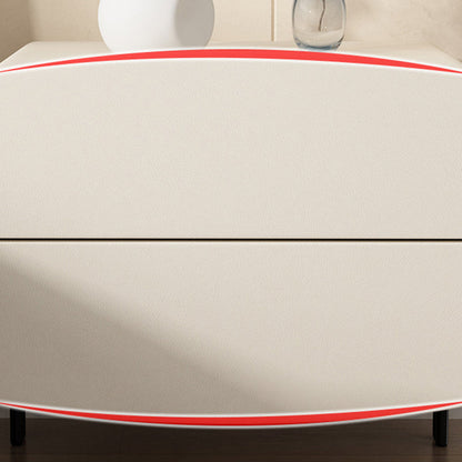 Modern Minimalist Wood Microfiber Leather Iron Square Nightstand 2-Drawer For Bedroom