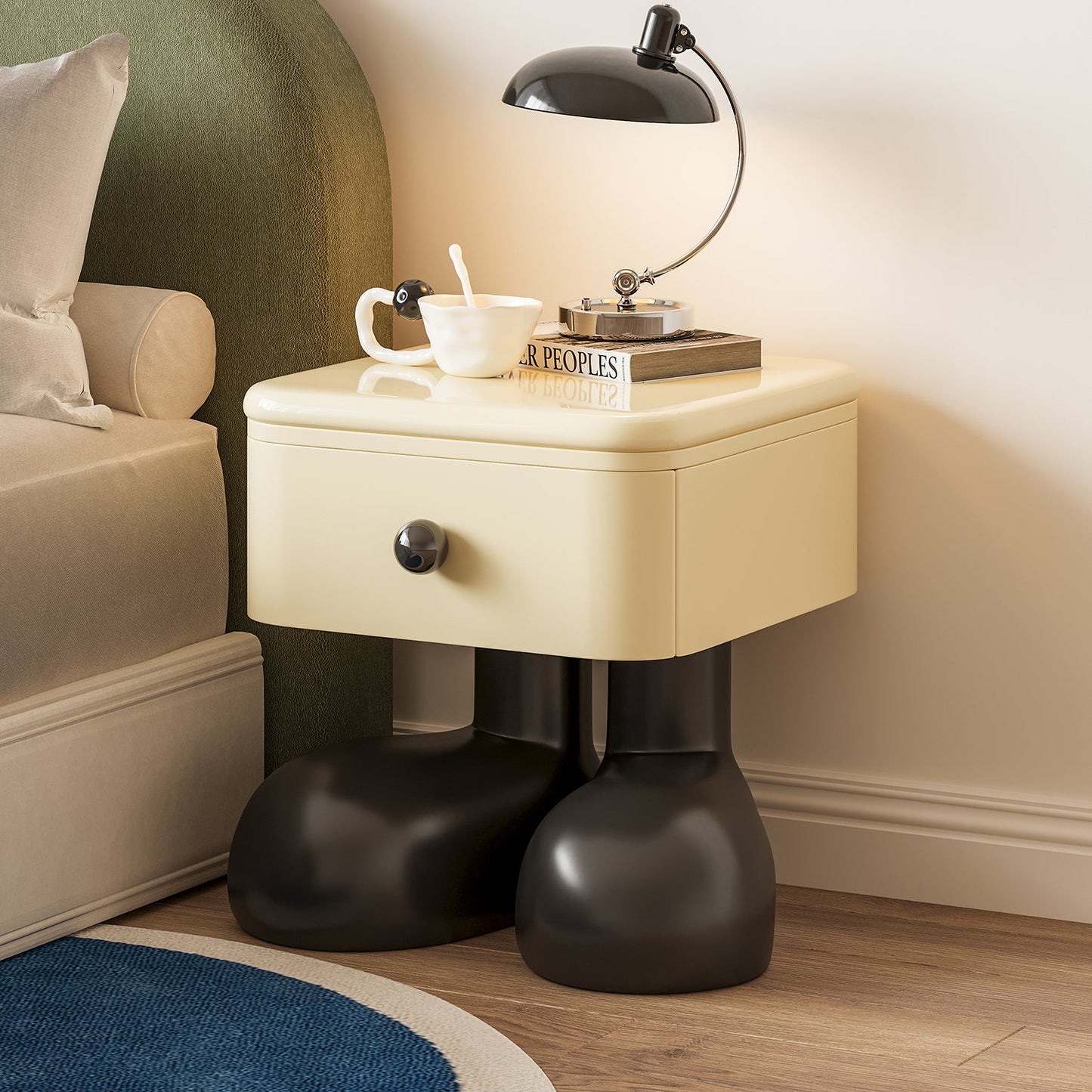 Modern Art Deco Wood MDF Kids Square Nightstand 1-Drawer For Bedroom