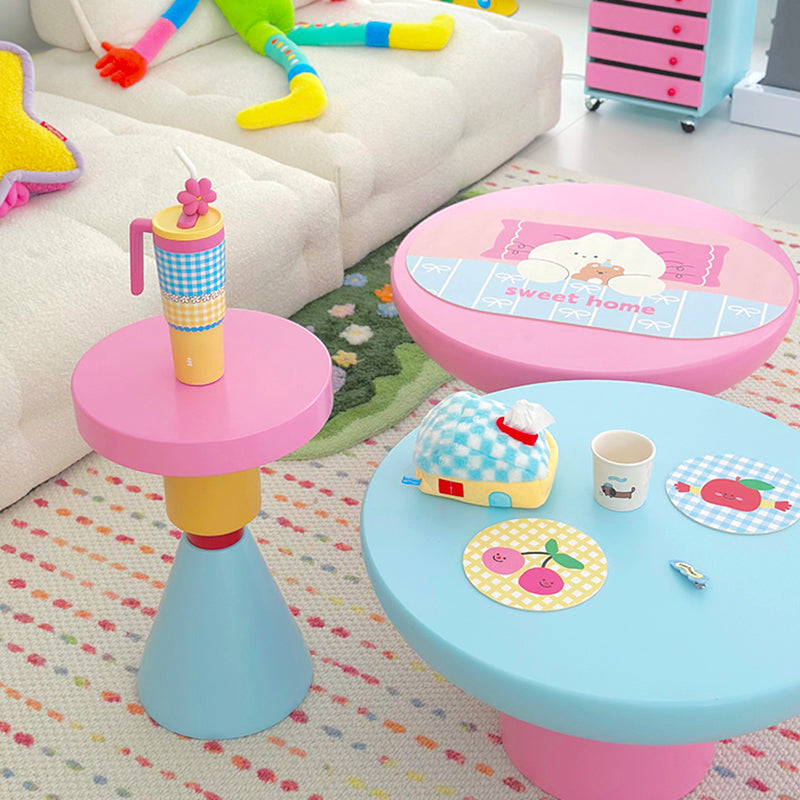 Contemporary Creative Wood Round Kids End Table 1-Tier For Living Room