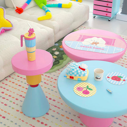 Contemporary Creative Wood Round Kids End Table 1-Tier For Living Room