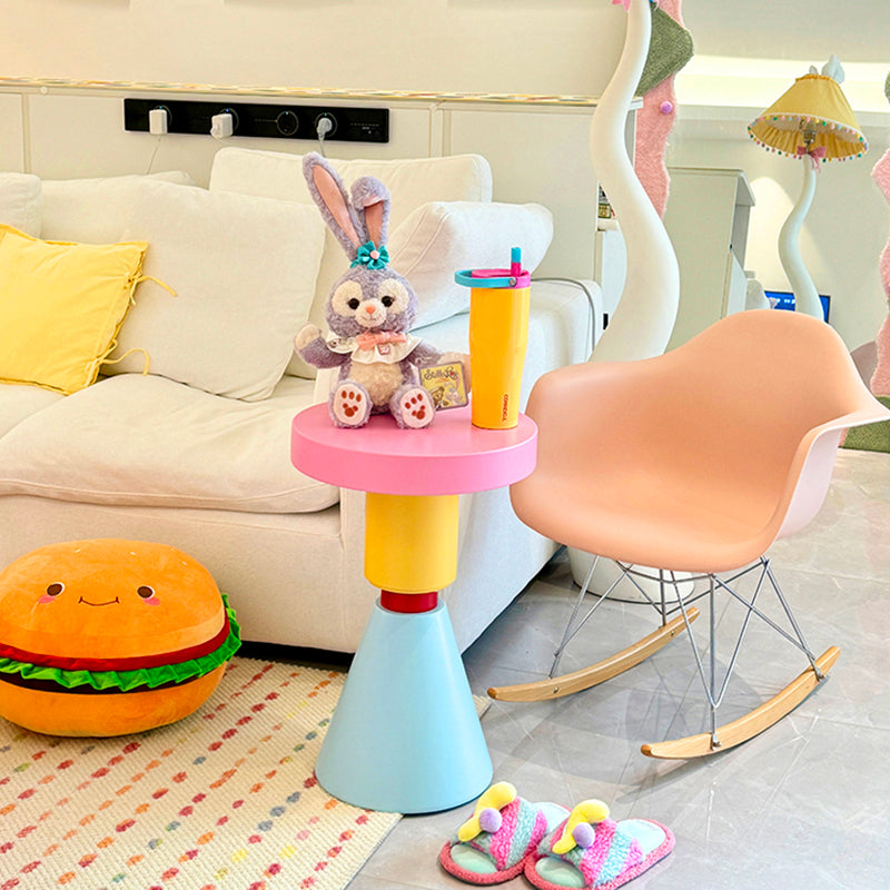 Contemporary Creative Wood Round Kids End Table 1-Tier For Living Room