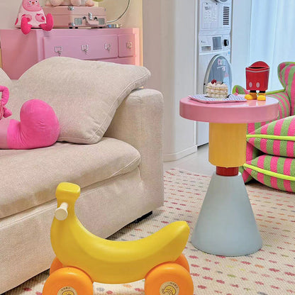 Contemporary Creative Wood Round Kids End Table 1-Tier For Living Room