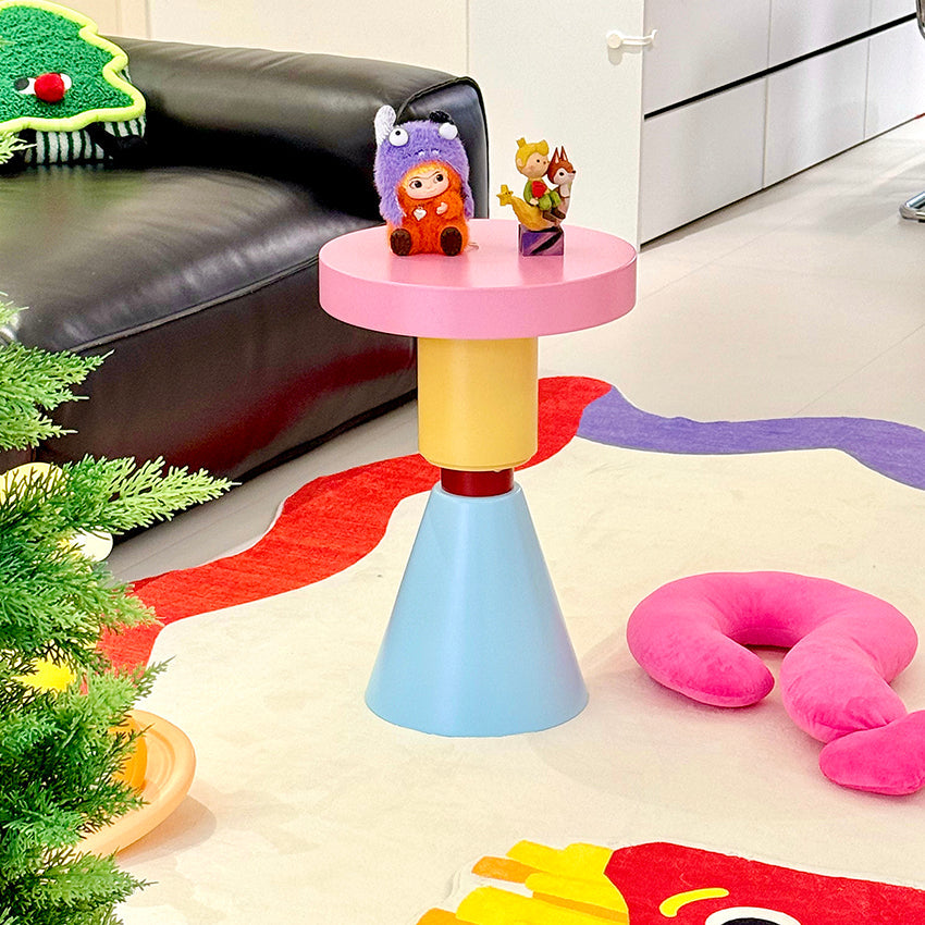 Contemporary Creative Wood Round Kids End Table 1-Tier For Living Room