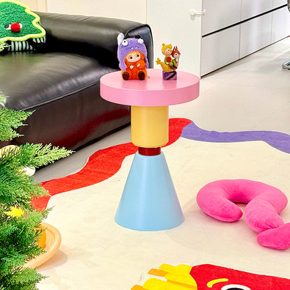 Contemporary Creative Wood Round Kids End Table 1-Tier For Living Room