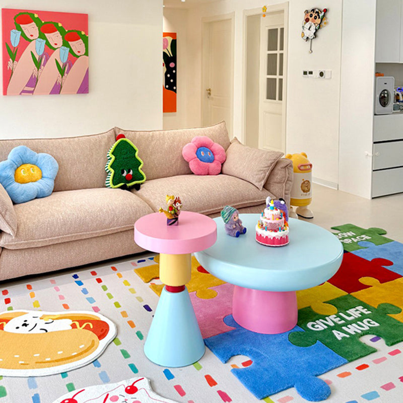 Contemporary Creative Wood Round Kids End Table 1-Tier For Living Room