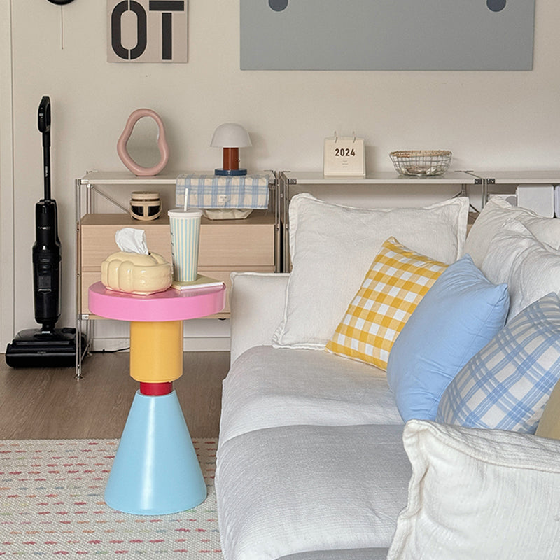 Contemporary Creative Wood Round Kids End Table 1-Tier For Living Room