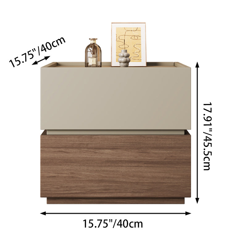Modern Minimalist Wood Square Nightstand 2-Tier For Bedroom