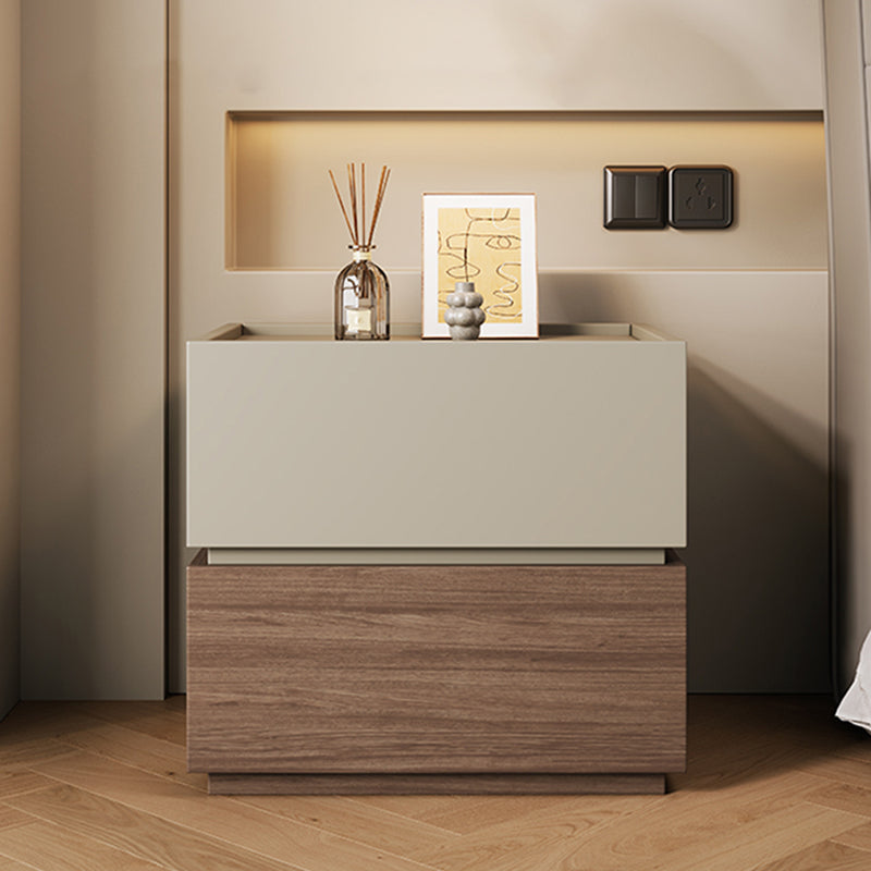 Modern Minimalist Wood Square Nightstand 2-Tier For Bedroom