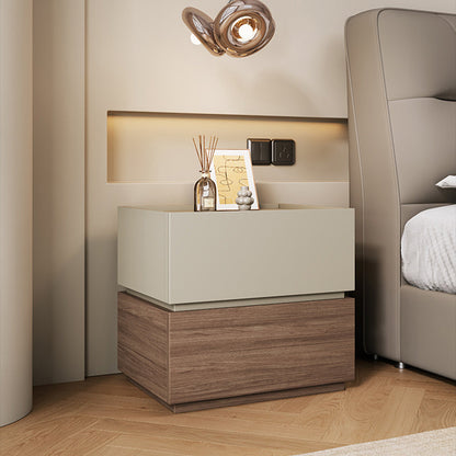 Modern Minimalist Wood Square Nightstand 2-Tier For Bedroom
