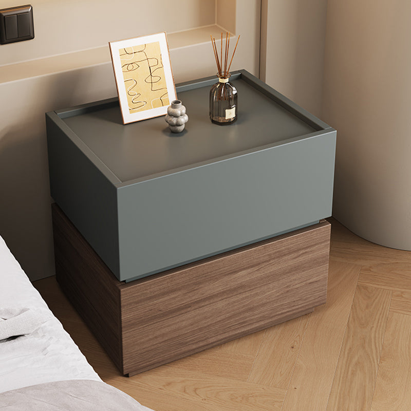 Modern Minimalist Wood Square Nightstand 2-Tier For Bedroom
