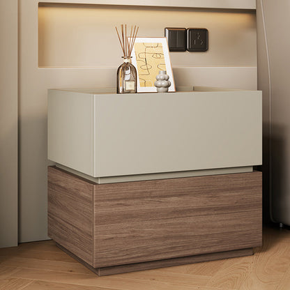 Modern Minimalist Wood Square Nightstand 2-Tier For Bedroom