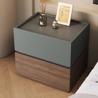 Modern Minimalist Wood Square Nightstand 2-Tier For Bedroom