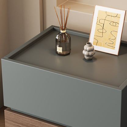 Modern Minimalist Wood Square Nightstand 2-Tier For Bedroom