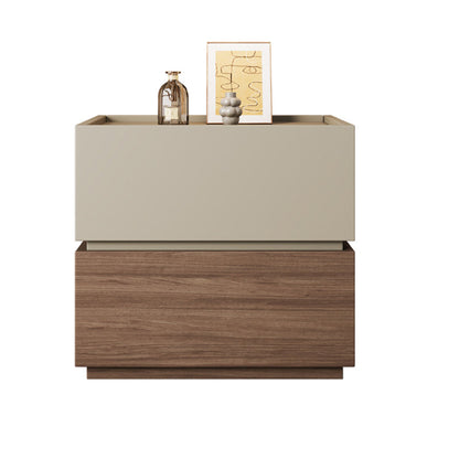 Modern Minimalist Wood Square Nightstand 2-Tier For Bedroom