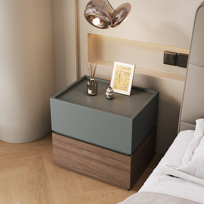 Modern Minimalist Wood Square Nightstand 2-Tier For Bedroom