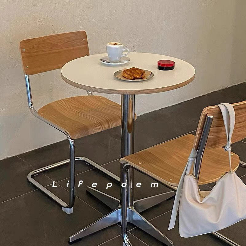 Modern Minimalist Wood Stainless Steel Aluminum Round Dining Table 1-Tier For Dining Room & Kitchen