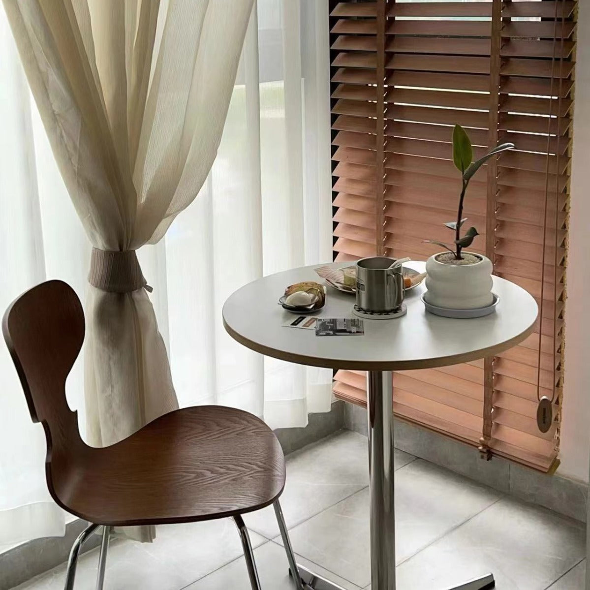 Modern Minimalist Wood Stainless Steel Aluminum Round Dining Table 1-Tier For Dining Room & Kitchen