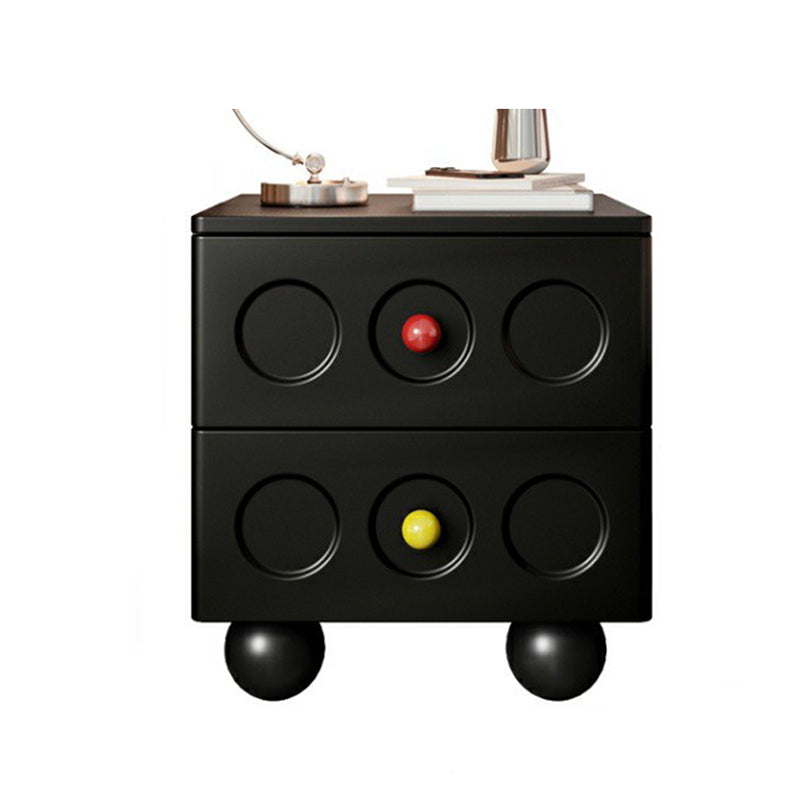 Contemporary Scandinavian Wood Square Nightstand 2-Drawer For Bedroom