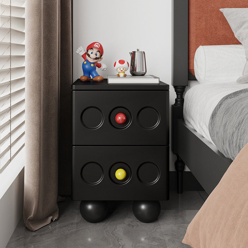 Contemporary Scandinavian Wood Square Nightstand 2-Drawer For Bedroom