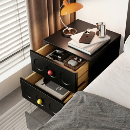 Contemporary Scandinavian Wood Square Nightstand 2-Drawer For Bedroom