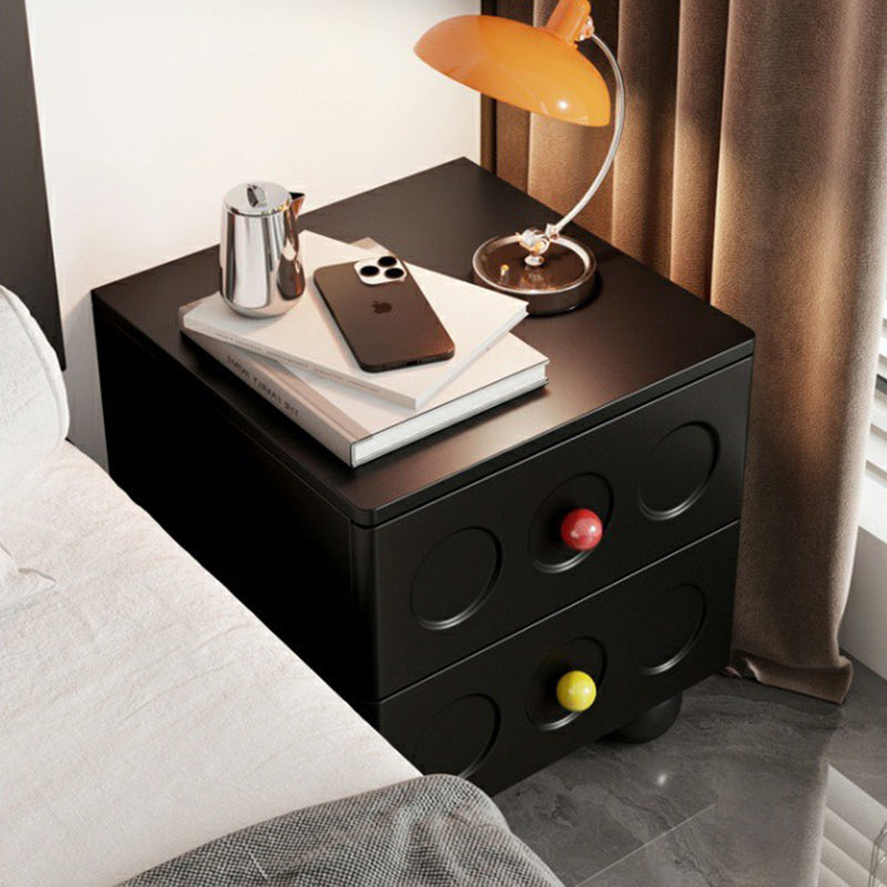 Contemporary Scandinavian Wood Square Nightstand 2-Drawer For Bedroom