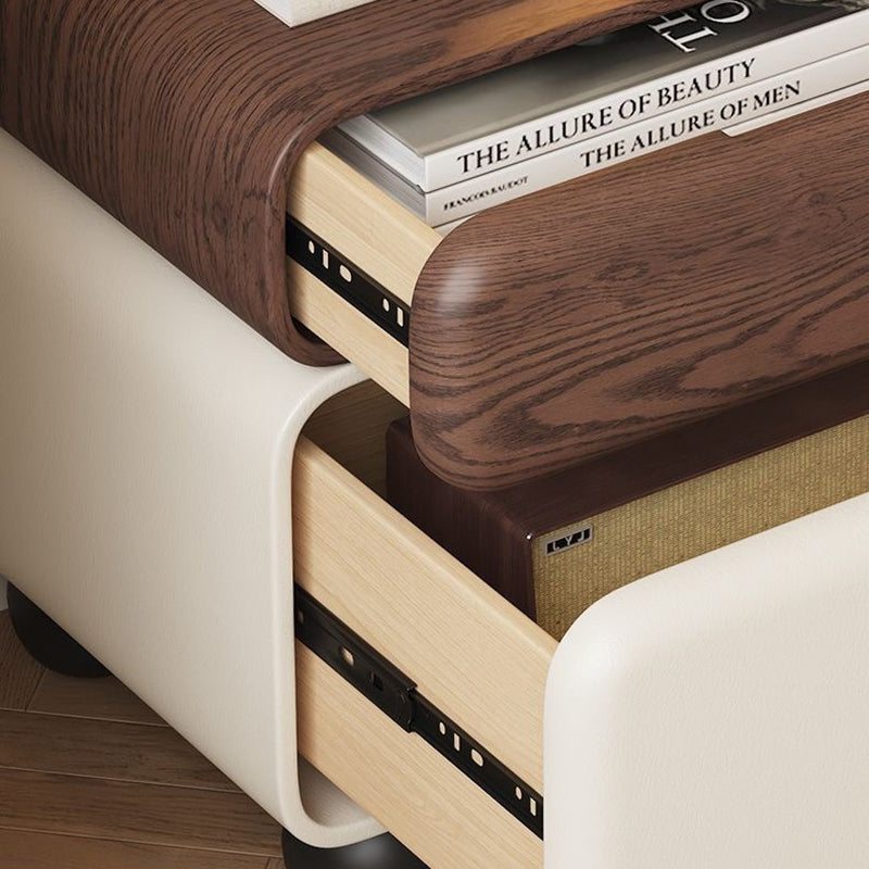 Modern Minimalist Wood Microfiber Leather Square Nightstand 2-Drawer For Bedroom