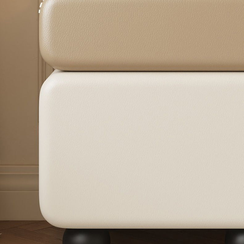 Modern Minimalist Wood Microfiber Leather Square Nightstand 2-Drawer For Bedroom