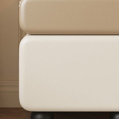 Modern Minimalist Wood Microfiber Leather Square Nightstand 2-Drawer For Bedroom