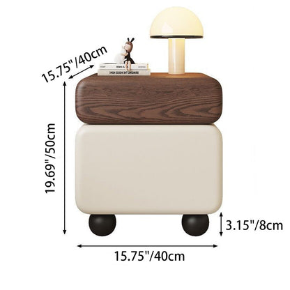 Modern Minimalist Wood Microfiber Leather Square Nightstand 2-Drawer For Bedroom