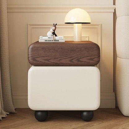 Modern Minimalist Wood Microfiber Leather Square Nightstand 2-Drawer For Bedroom