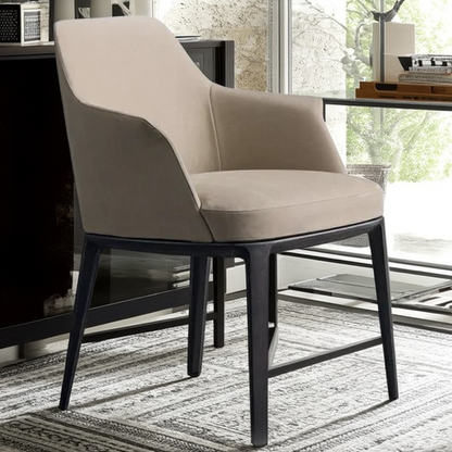 Contemporary Scandinavian Trapezoidal Square Curved PU Leather Solid Wood Dining Chair Backrest Armrest For Dining Room