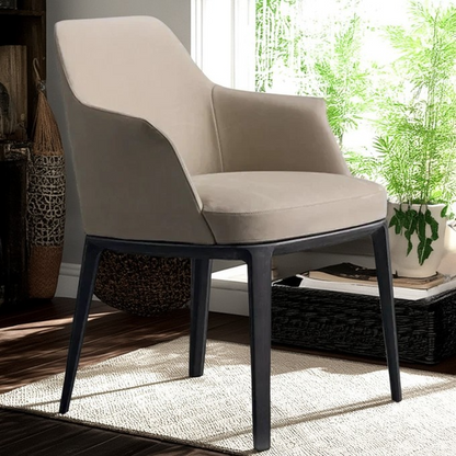 Contemporary Scandinavian Trapezoidal Square Curved PU Leather Solid Wood Dining Chair Backrest Armrest For Dining Room