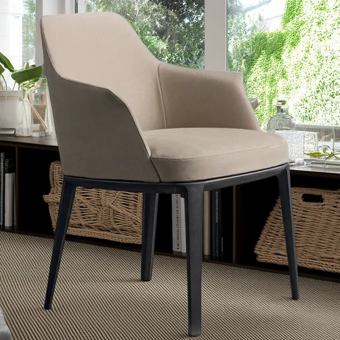 Contemporary Scandinavian Trapezoidal Square Curved PU Leather Solid Wood Dining Chair Backrest Armrest For Dining Room