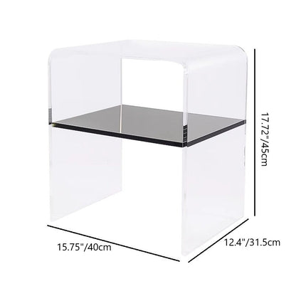 Contemporary Scandinavian Square Curved Acrylic Nightstand 2-Tiers For Bedroom