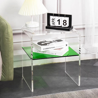 Contemporary Scandinavian Square Curved Acrylic Nightstand 2-Tiers For Bedroom