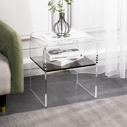 Contemporary Scandinavian Square Curved Acrylic Nightstand 2-Tiers For Bedroom