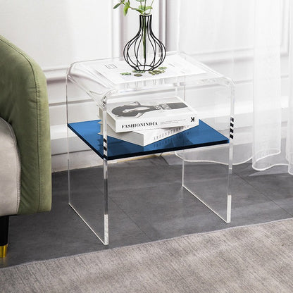 Contemporary Scandinavian Square Curved Acrylic Nightstand 2-Tiers For Bedroom