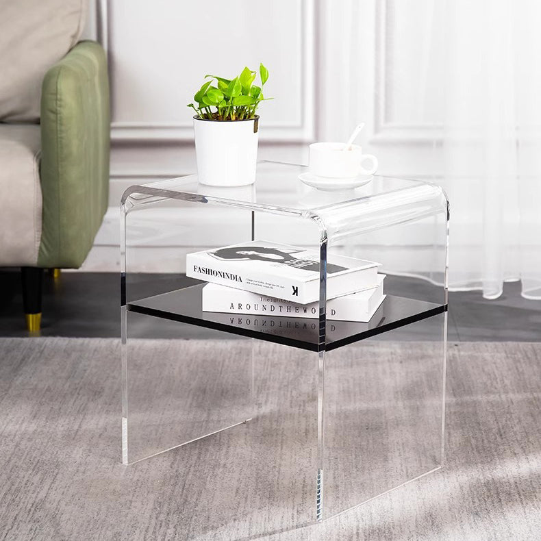 Contemporary Scandinavian Square Curved Acrylic Nightstand 2-Tiers For Bedroom
