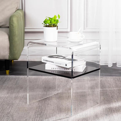 Contemporary Scandinavian Square Curved Acrylic Nightstand 2-Tiers For Bedroom