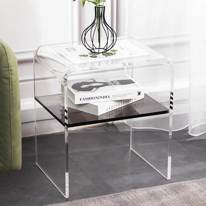 Contemporary Scandinavian Square Curved Acrylic Nightstand 2-Tiers For Bedroom