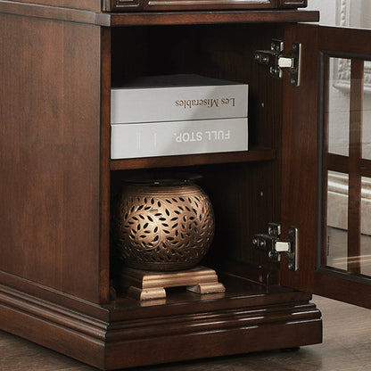Contemporary Retro Rectangular Rubber Wood Fiberboard Metal Side Table 1-Drawer Cabinet For Bedroom