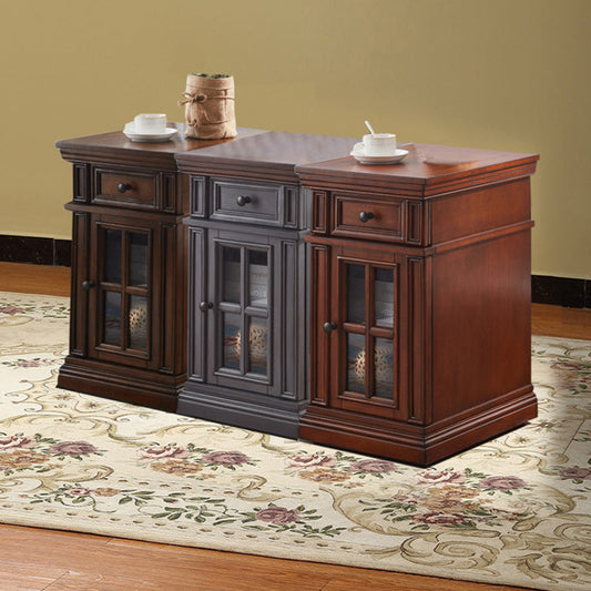 Contemporary Retro Rectangular Rubber Wood Fiberboard Metal Side Table 1-Drawer Cabinet For Bedroom