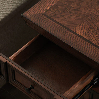 Contemporary Retro Rectangular Rubber Wood Fiberboard Metal Side Table 1-Drawer Cabinet For Bedroom