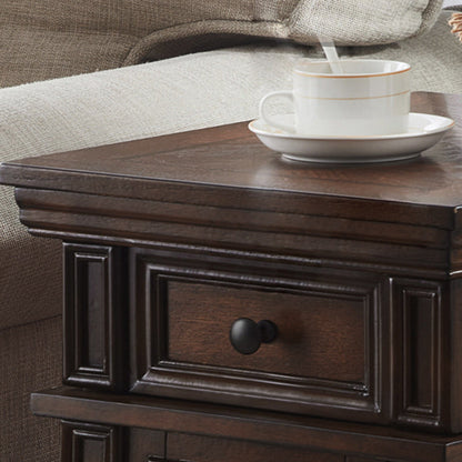 Contemporary Retro Rectangular Rubber Wood Fiberboard Metal Side Table 1-Drawer Cabinet For Bedroom