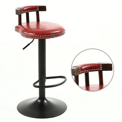 Contemporary Luxury Round Oil-Waxed Leather Iron Bar Stool Backrest Footrest For Dining Room