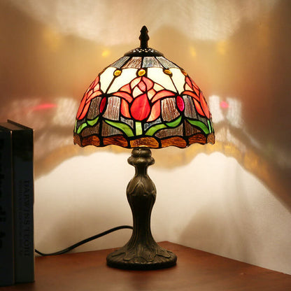 Tiffany Rustic Tulip Stained Glass Round 1-Light Table Lamp