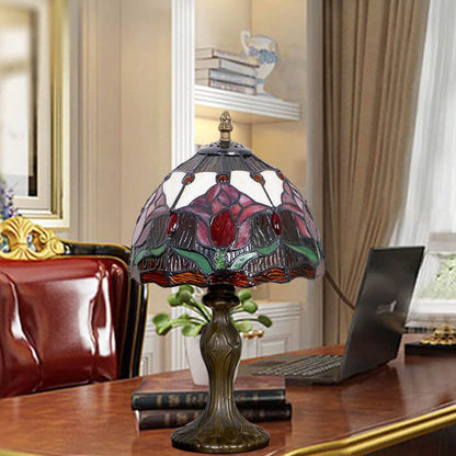 Tiffany Rustic Tulip Stained Glass Round 1-Light Table Lamp