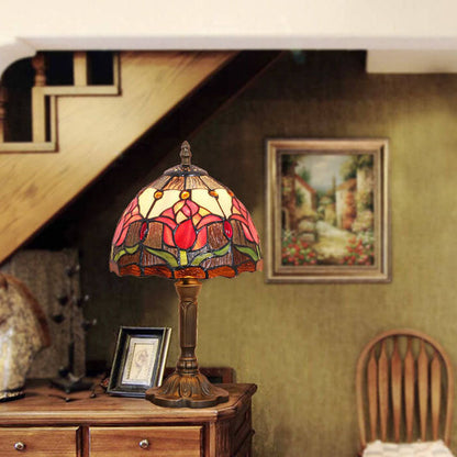 Tiffany Rustic Tulip Stained Glass Round 1-Light Table Lamp