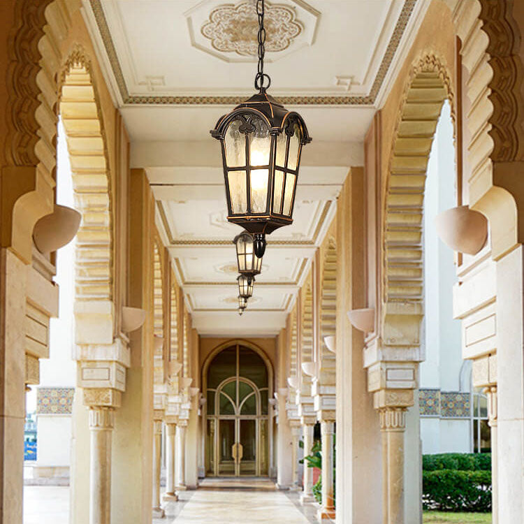 مصباح معلق خارجي مقاوم للماء مصنوع من الألومنيوم المصبوب بتصميم أوروبي عتيق ريفي مزود بمصباح واحد 