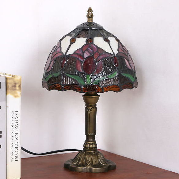 Tiffany Rustic Tulip Stained Glass Round 1-Light Table Lamp